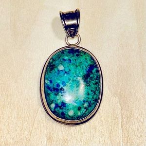 Azurite malachite pendant set in sterling silver - stamped 925